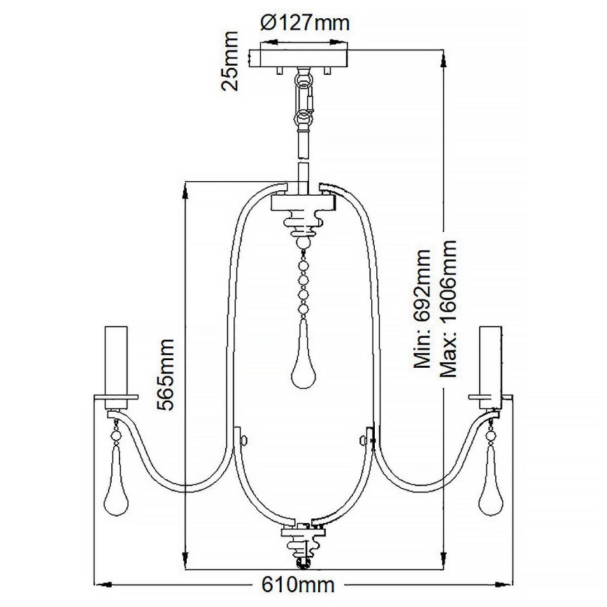 Quintiesse - Taklampa på stång KARLEE 5xE14/60W/230V Ø 61 cm matt krom