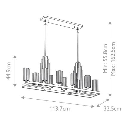 Quintiesse - Stångmonterad takkrona KIMROSE 10xE14/40W/230V blank krom