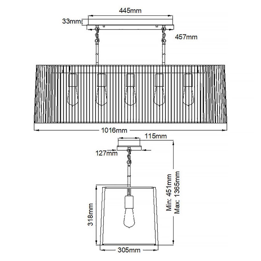 Quintiesse - Taklampa med stång LINARA 5xE27/60W/230V svart/guld