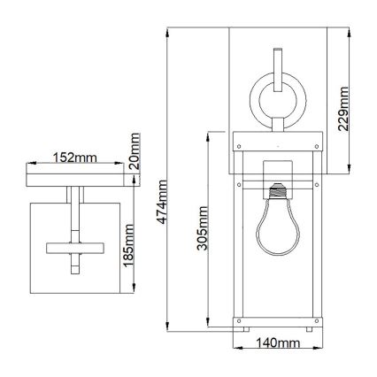 Quintiesse - Utomhusvägglampa PORTER M 1xE27/60W/230V IP44 svart