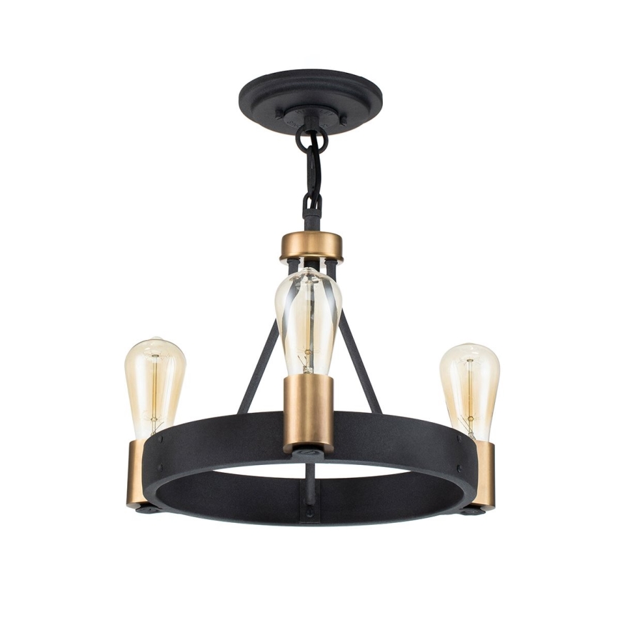 Quintiesse - Taklampa på stång SILAS 3xE27/60W/230V Ø 42,2 cm svart/guld