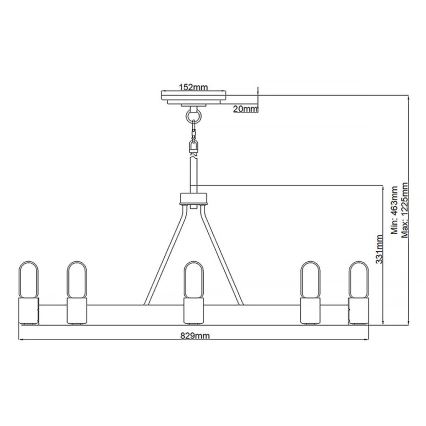 Quintiesse - Taklampa på stång SILAS 8xE27/60W/230V Ø 82,9 cm svart/guld