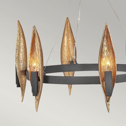 Quintiesse - Pendellampa på vajer WILLOW 6xE14/40W/230V Ø 61 cm guld/svart