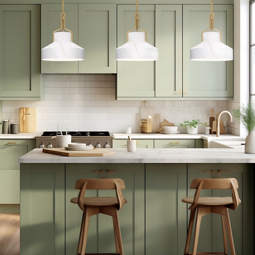 Quoizel - Taklampa med stång BRECKEN 2xE27/60W/230V guld/marmordekor