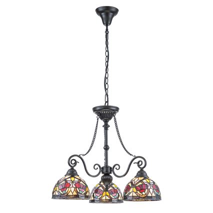 Quoizel - Kedjeupphängd Tiffany-ljuskrona LARISSA, 3 x E27, max 60 W, 230 V, Ø 63,6 cm