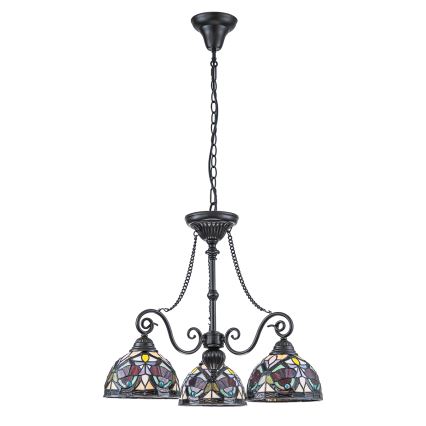 Quoizel - Kedjeupphängd Tiffany-ljuskrona LARISSA, 3 x E27, max 60 W, 230 V, Ø 63,6 cm