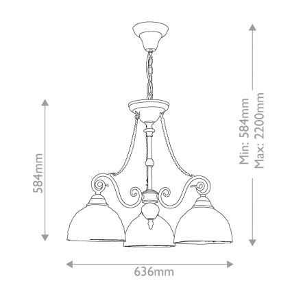 Quoizel - Kedjeupphängd Tiffany-ljuskrona LARISSA, 3 x E27, max 60 W, 230 V, Ø 63,6 cm