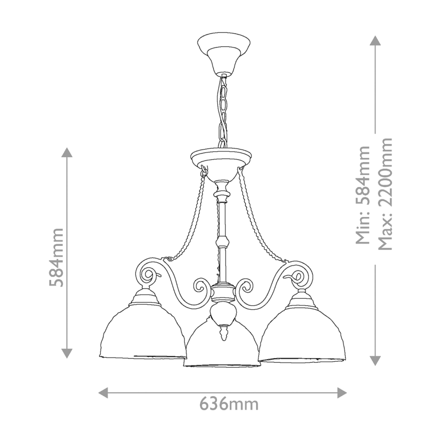 Quoizel - Kedjeupphängd Tiffany-ljuskrona LARISSA, 3 x E27, max 60 W, 230 V, Ø 63,6 cm