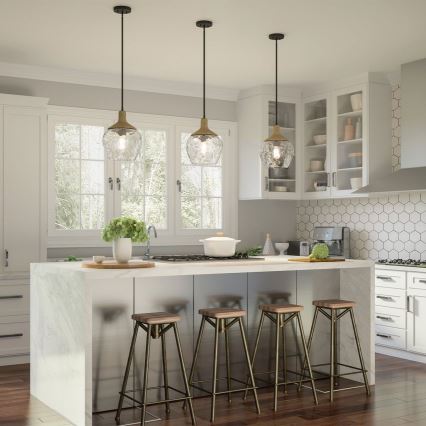 Quoizel - Pendelkrona ROYER 1xE27/60W/230V diameter 30,2 cm genomskinlig/svart/beige