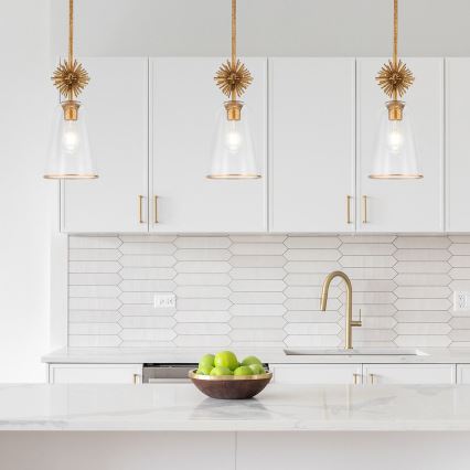 Quoizel - Pendelkrona STARING 1xE27/40W/230V diameter 18,4 cm guld/patina/genomskinlig