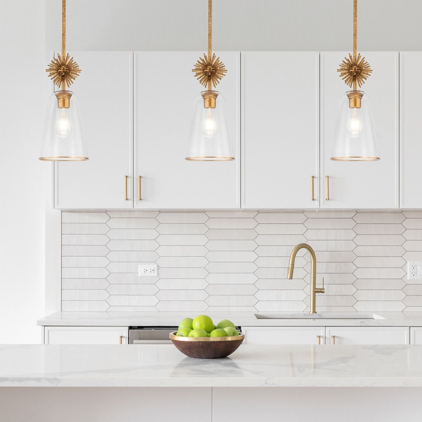 Quoizel - Pendelkrona STARING 1xE27/40W/230V diameter 18,4 cm guld/patina/genomskinlig