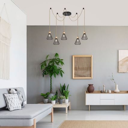 Rabalux - Taklampa 5xE27/40W/230V spindel svart/bok