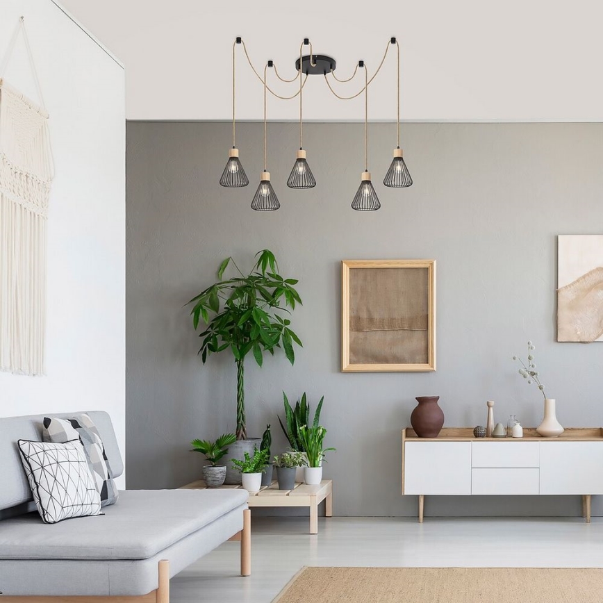 Rabalux - Taklampa 5xE27/40W/230V spindel svart/bok