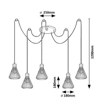 Rabalux - Taklampa 5xE27/40W/230V spindel svart/bok
