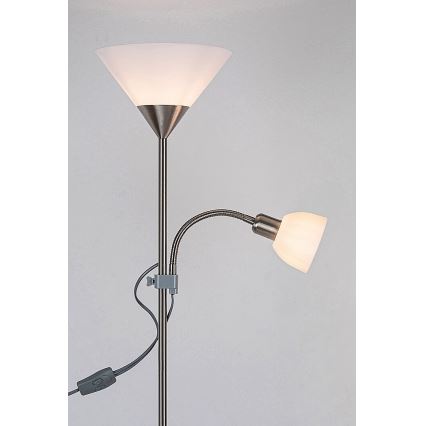 Rabalux - Golvlampa ACTION 1xE27/100W/230V + 1xE14/25W mattkrom/vit