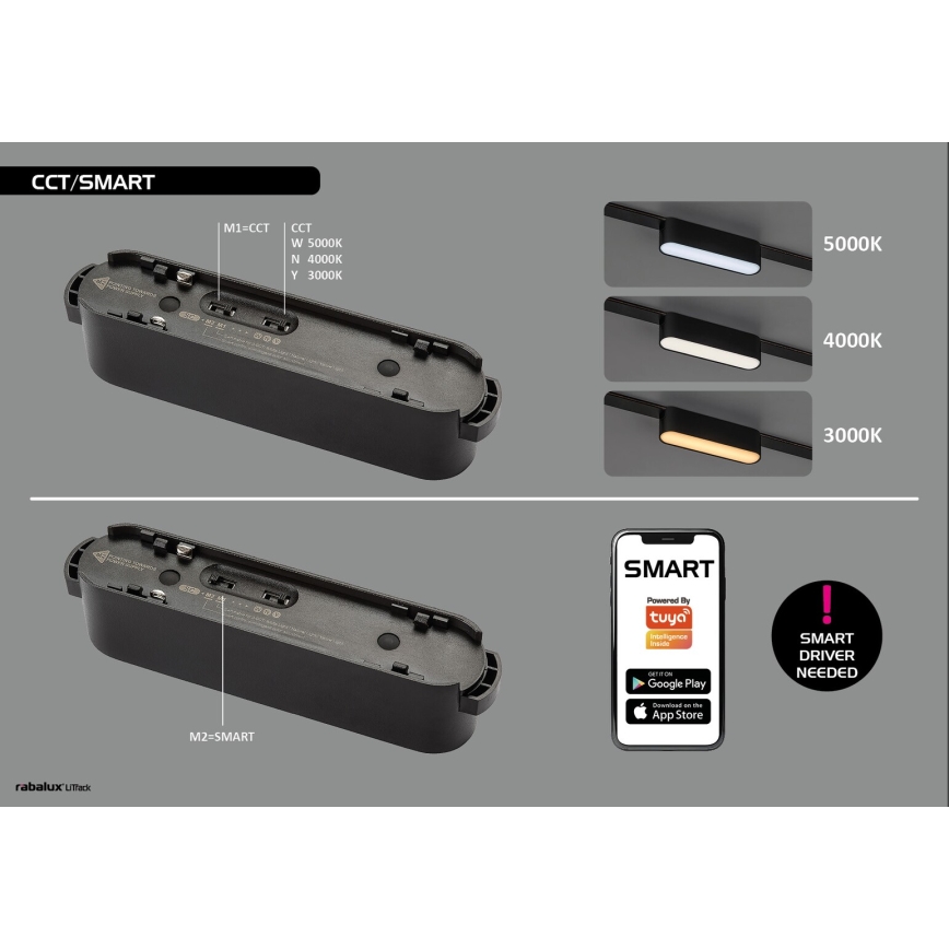 Rabalux - LED Dimbar spotlight för 1-fas skensystem LED/5W/24V 2700-5500K Wi-Fi Tuya svart