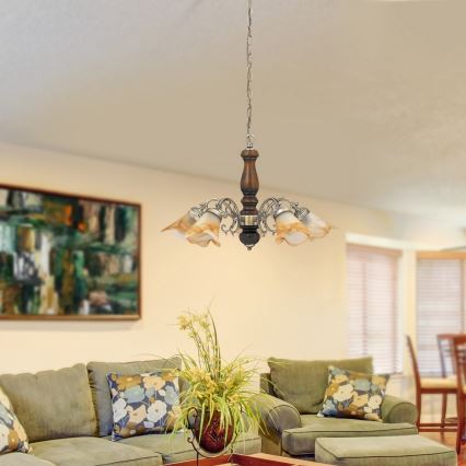 Rabalux - Ljuskrona på kedja 5xE14/40W/230V valnöt