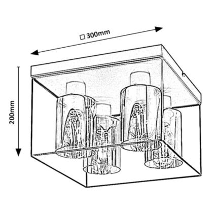 Rabalux - Taklampa 4×E27, 25 W / 230 V, 30×30 cm