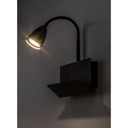 Rabalux - Vägglampa med hylla och USB port 1xGU10/25W/230V svart