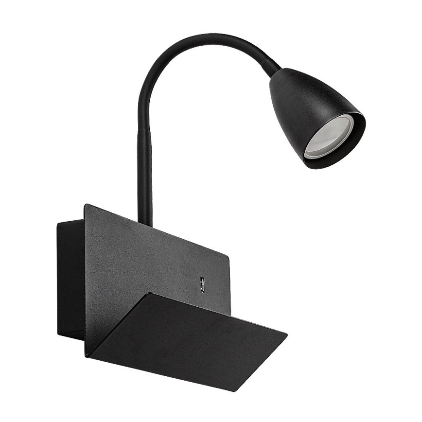 Rabalux - Vägglampa med hylla och USB port 1xGU10/25W/230V svart