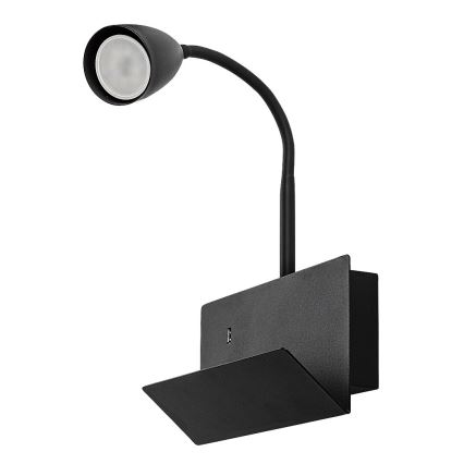 Rabalux - Vägglampa med hylla och USB port 1xGU10/25W/230V svart
