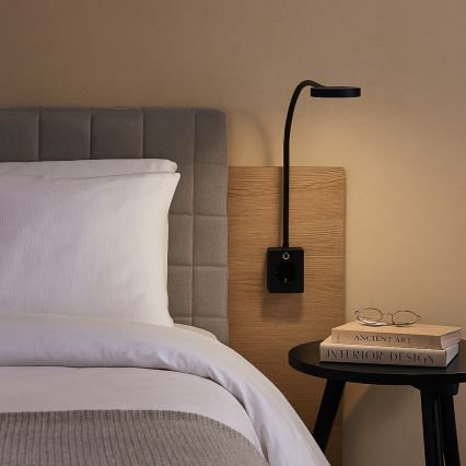 Rabalux - LED-dimbar vägglampa LED/4W/230V med USB-port för vägguttag 3000/4000/6000K svart