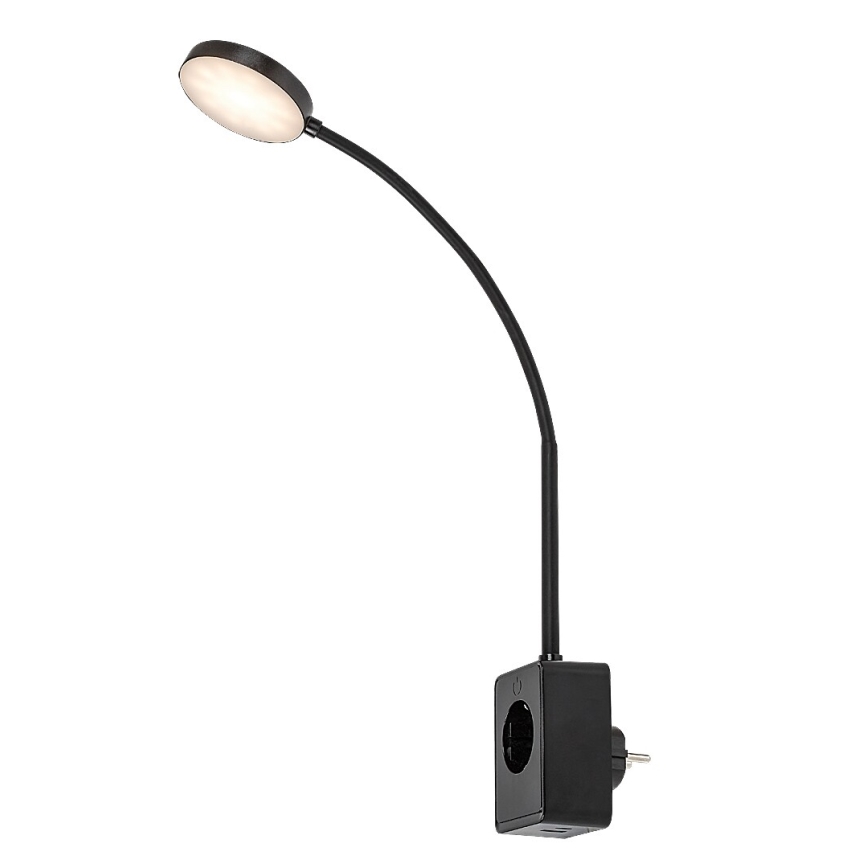 Rabalux - Dimbar LED-vägglampa 4W/230V med USB-port för vägguttag 3000/4000/6000K svart