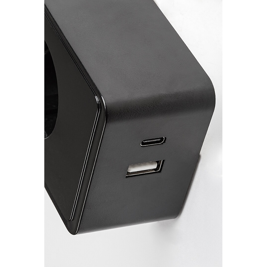 Rabalux - Dimbar LED-vägglampa 4W/230V med USB-port för vägguttag 3000/4000/6000K svart
