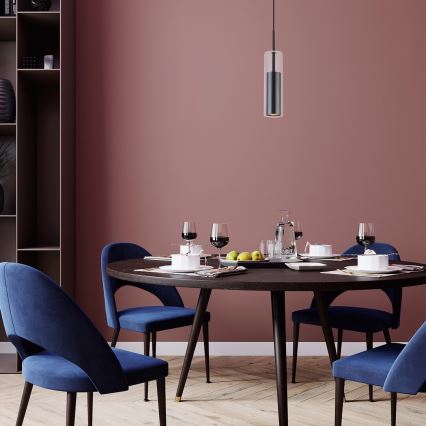 Rabalux - Ljuskrona med textilsladd 1xGU10/50W/230V genomskinlig/svart