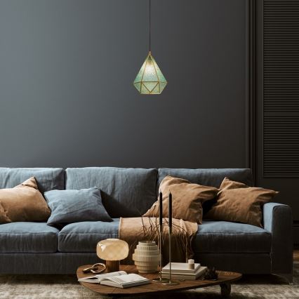 Rabalux - Tiffany färgat glas ljuskrona på snöre 1xE14/40W/230V blå/guld