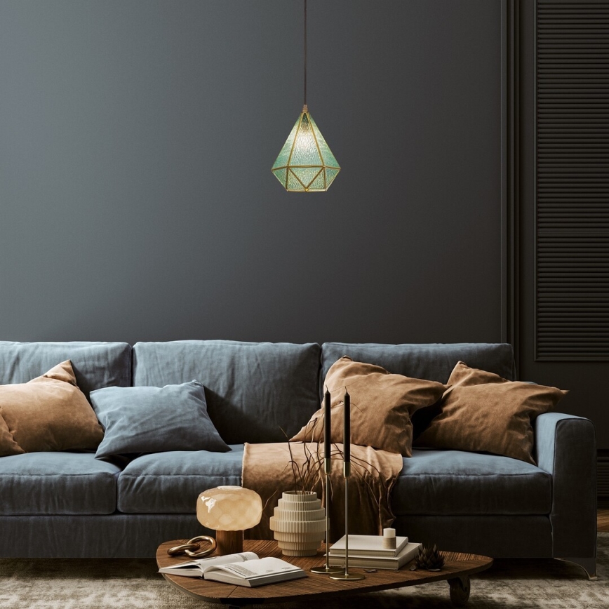 Rabalux - Tiffany färgat glas ljuskrona på snöre 1xE14/40W/230V blå/guld