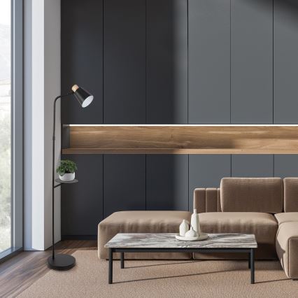 Rabalux - Golvlampa med en hylla 1xE27/40W/230V svart