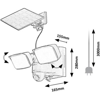 Rabalux - LED solcellsvägglampa flexibel med sensor och extern panel 2xLED/5W/3,7V IP54 svart 600 mAh