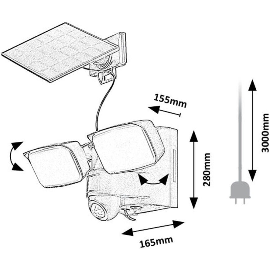 Rabalux - LED solcellsvägglampa flexibel med sensor och extern panel 2xLED/5W/3,7V IP54 svart 600 mAh