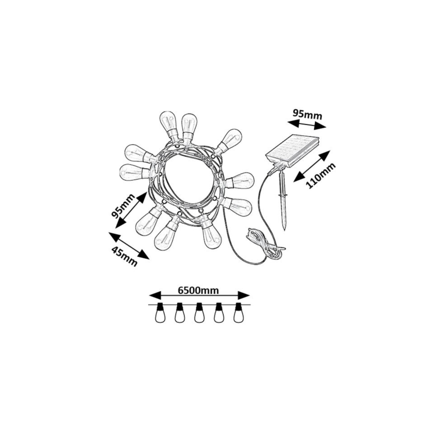 Rabalux - LED solcellsljusslinga LED/3,6W/3,7V 6,5 m 1200mAh IP44