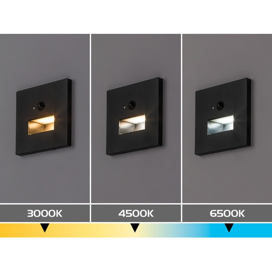 Rabalux - LED-trapparmatur med rörelse- och skymningssensor LED/1W/230V 3000/4500/6500K svart