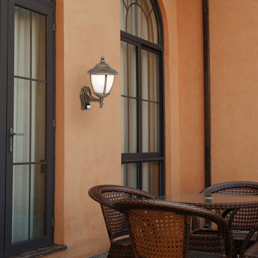 Rabalux - Utomhus vägglampa med sensor 1xE27/60W/230V IP43 guld