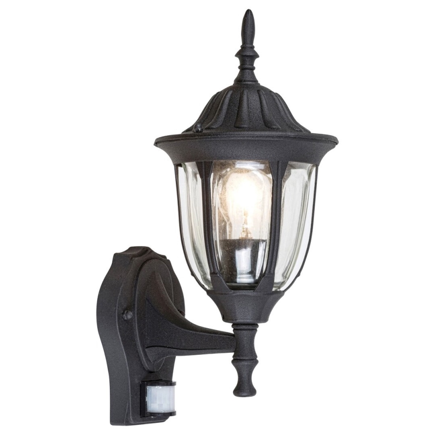 Rabalux 7837 – Utomhus Väggbelysning med sensor MILANO 1×E27/60W/230V IP43 Svart