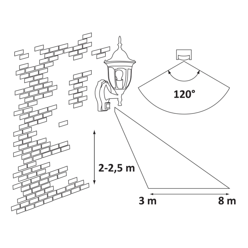Rabalux 8370 – Utomhusbelysning med sensor MILANO 1×E27/60W/230V