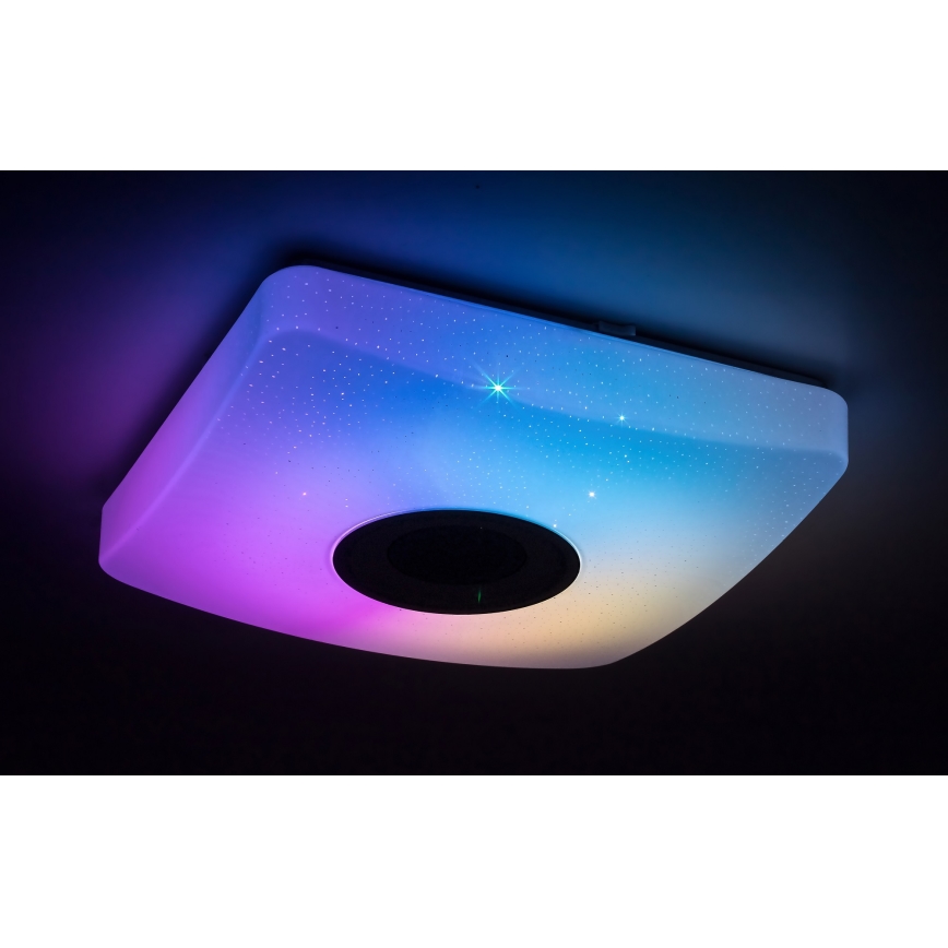 Rabalux - Dimbart LED RGB-taklampa med inbyggd högtalare LED/18W/230V 3000-6000K Bluetooth + fjärrkontroll 36,5x36,5 cm