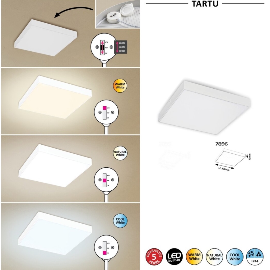 Rabalux - LED taklampa LED/24W/230V 2800-6000K IP44 vit 30x30 cm