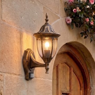 Rabalux - Utomhus vägglampa med sensor 1xE27/60W/230V IP43 guld/patina/svart