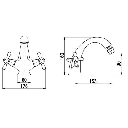 RAV Slezák MK143.0SM - Bidéblandare + bottenventil MORAVA RETRO 16 cm antik mässing