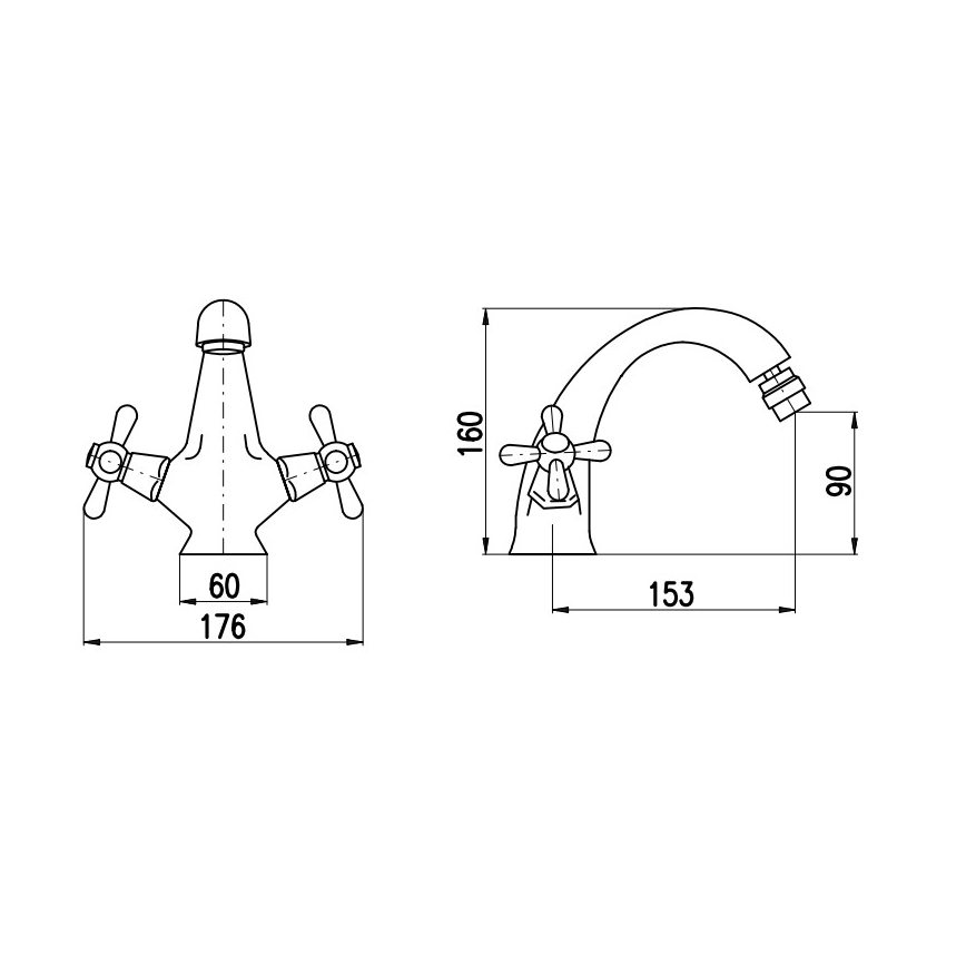 RAV Slezák MK143.0SM - Bidéblandare + bottenventil MORAVA RETRO 16 cm antik mässing
