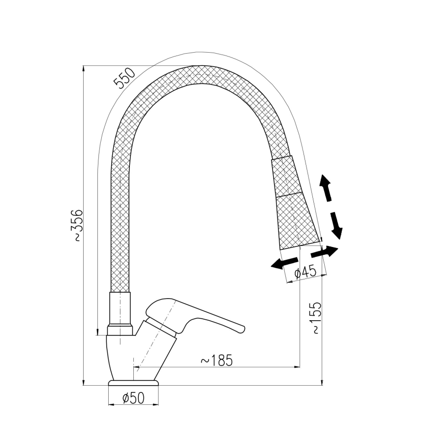 RAV Slezák SA006.0/13 - Köksblandare med flexibel kranpip SAZAVA 35,6 cm svart/blank krom