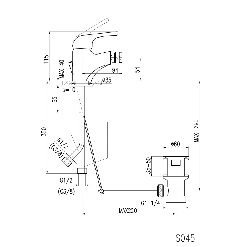 RAV Slezák SA045.0 - Bidéblandare + bottenventil SAZAVA 11,5 cm polerad krom