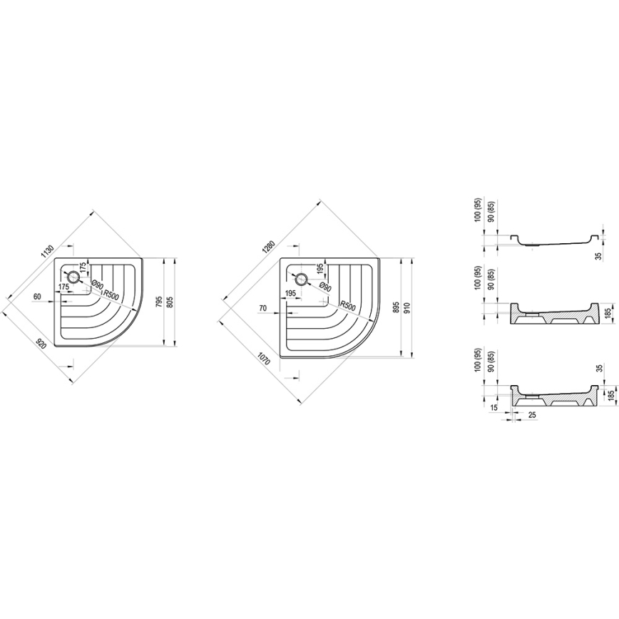 Ravak A207001120 - Kvadrantformat duschkar RONDA 90x90 cm vit