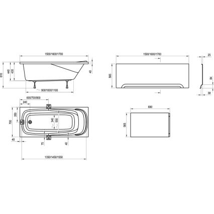 Ravak CO11000000 - Badkar VANDA 150x70 cm akryl/blank vit