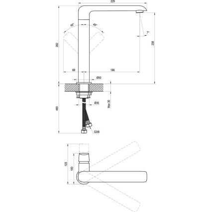 Ravak X070125 - Tvättställs-/diskbänksblandare FLAT 26,2 cm blank krom