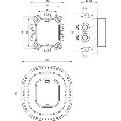 Ravak X070139 - Grundkropp för inbyggda blandare R-BOX VARI 13,9x14,6 cm